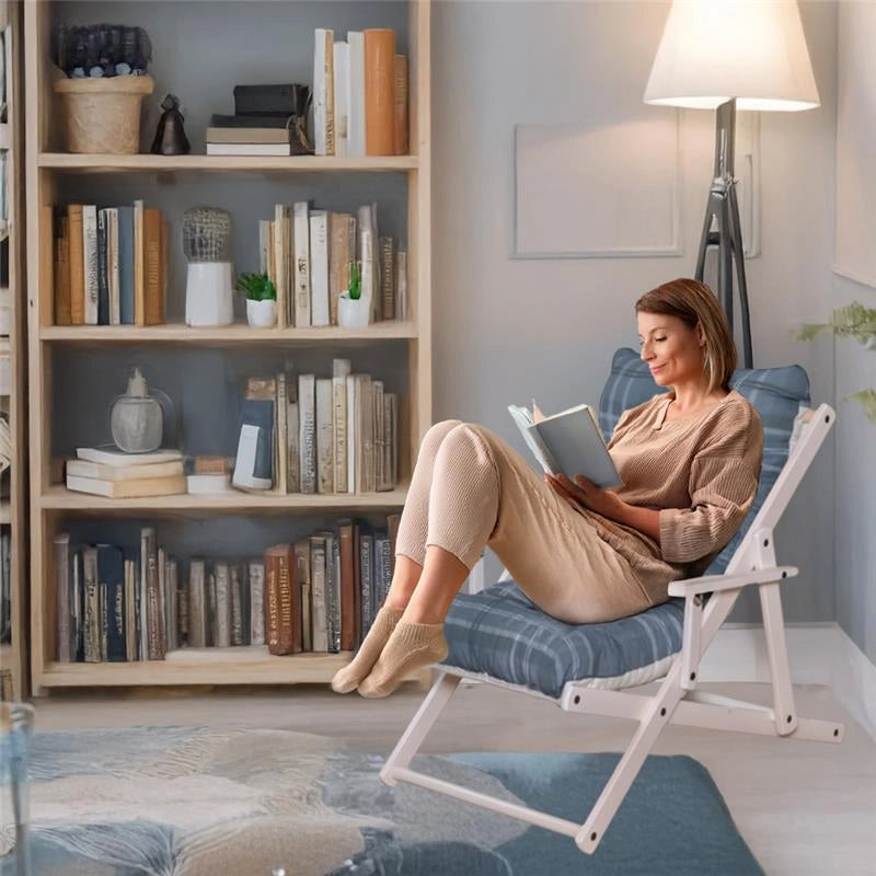 POLTRONA RELAX COMODONA GRIGIO SCOZZESE E TELAIO  IN LEGNO BIANCO  3 POSIZIONI