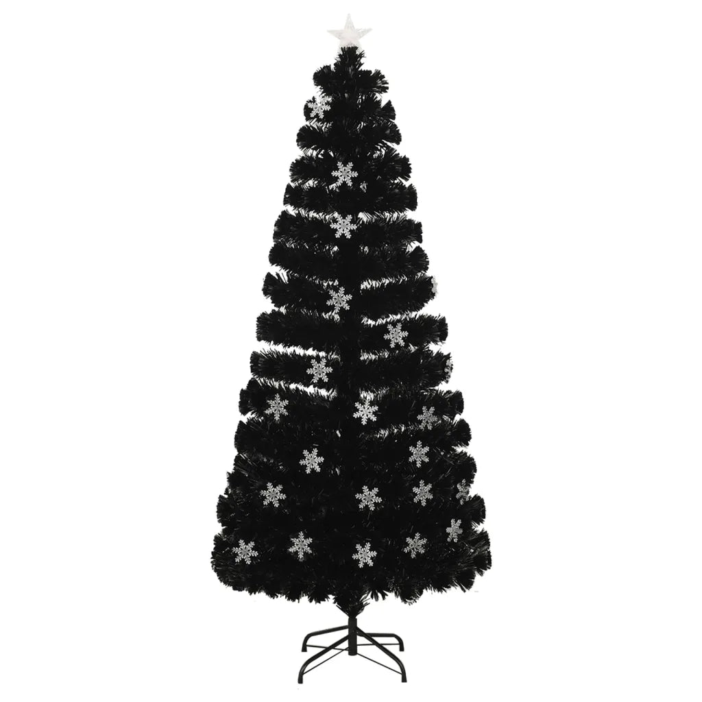 Albero Natale con Fiocchi di Neve a LED-Luci decorative natalizie Nero 180cm Fibra Ottica