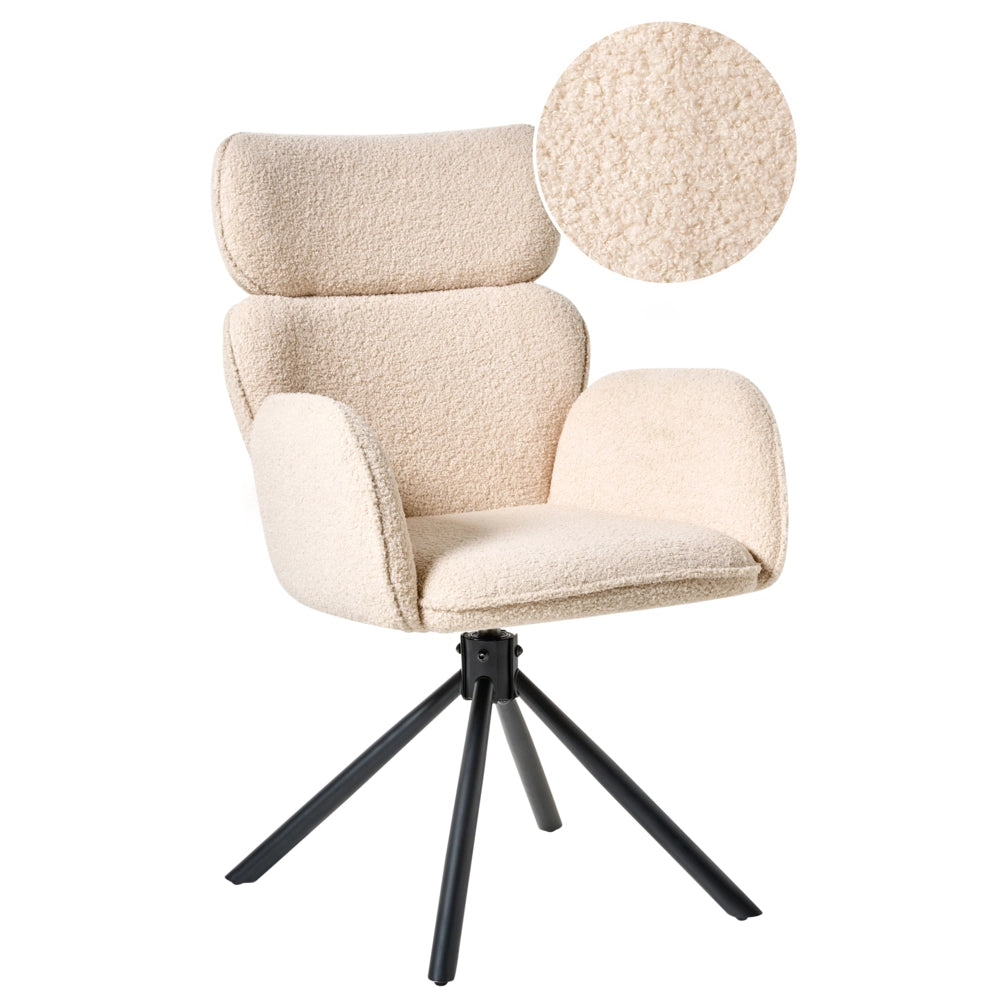 Sedia da pranzo girevole Tappezzeria boucle beige chiaro Base girevole in metallo