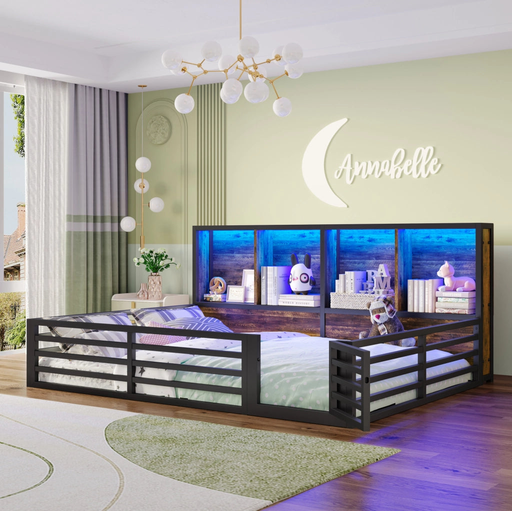 Letto piattaforma 140x200 cm con sponde, vani laterali e LED integrati