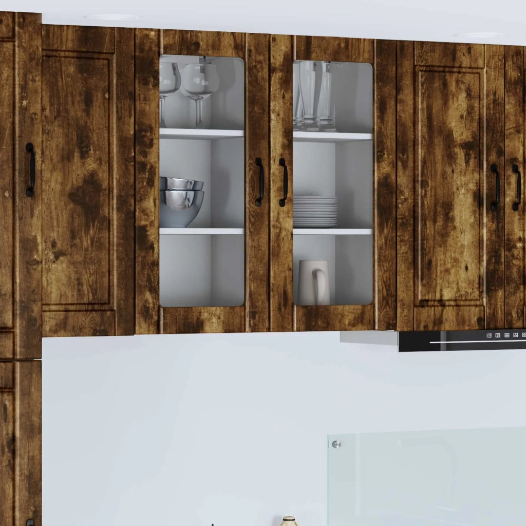 Pensile da cucina | Mobile in vetro da parete PORTO 2 pz Rovere fum¨¦