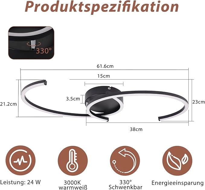 ZMH Lampada da soffitto plafoniera LED moderna nera 24W 3000K bianco caldo per soggiorno