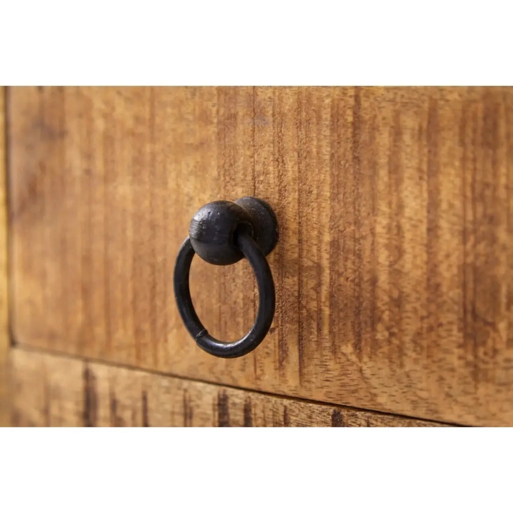 Tavolino quadrato LODEN 70 cm in legno massiccio di mango con cassapanca e 4 cassetti - stile industriale