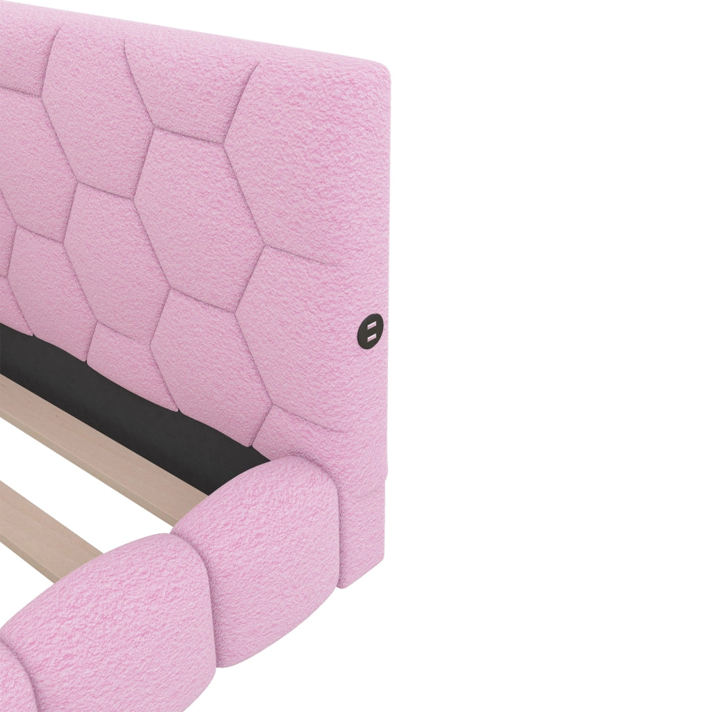 Letto singolo 90×200 cm con LED regolabile; USB; Type-C e rete; senza materasso; velluto; rosa