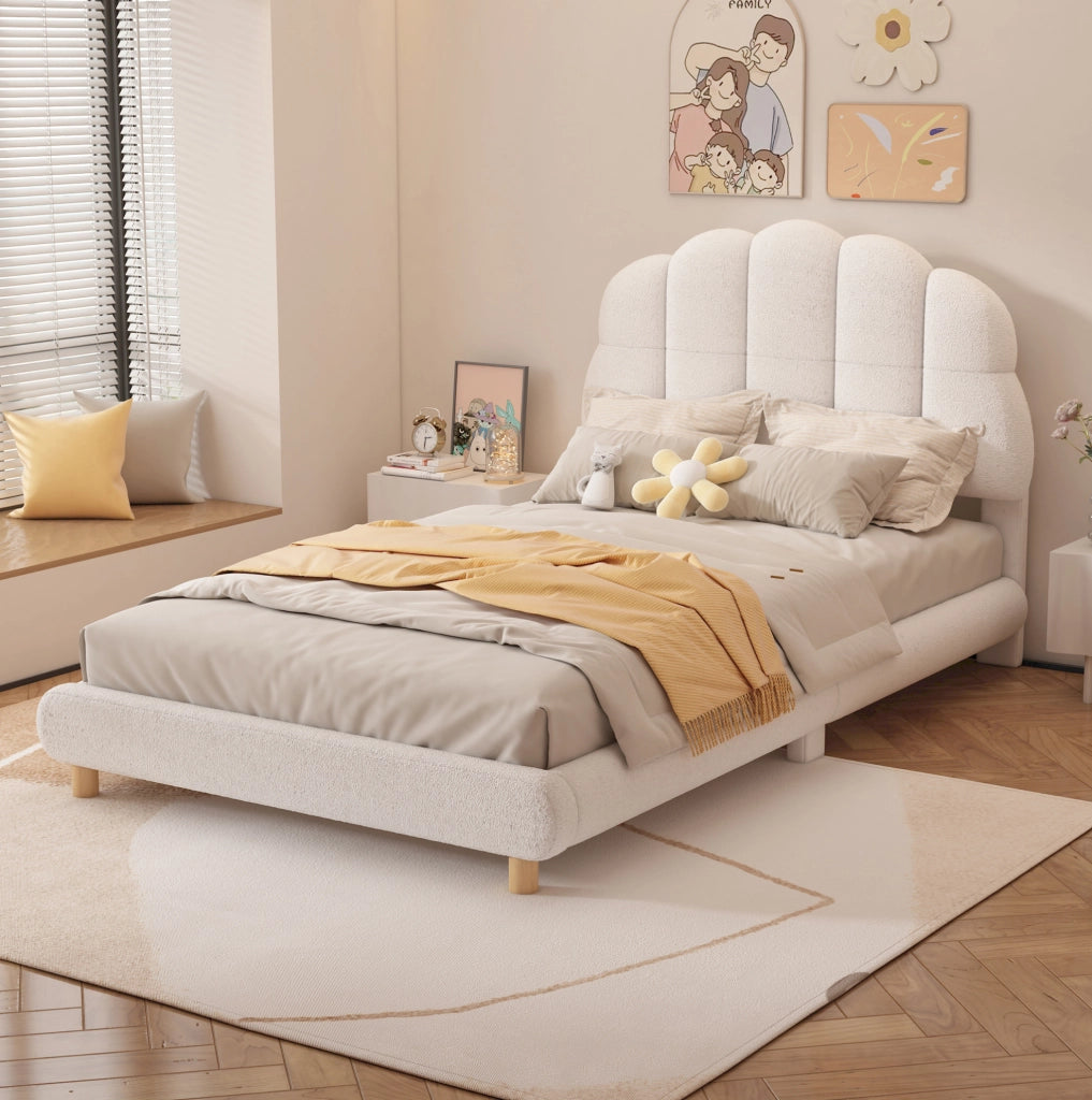 Letto per bambini 90x200 cm in plush bianco con testiera morbida