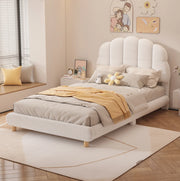 Letto per bambini 90x200 cm in plush bianco con testiera morbida