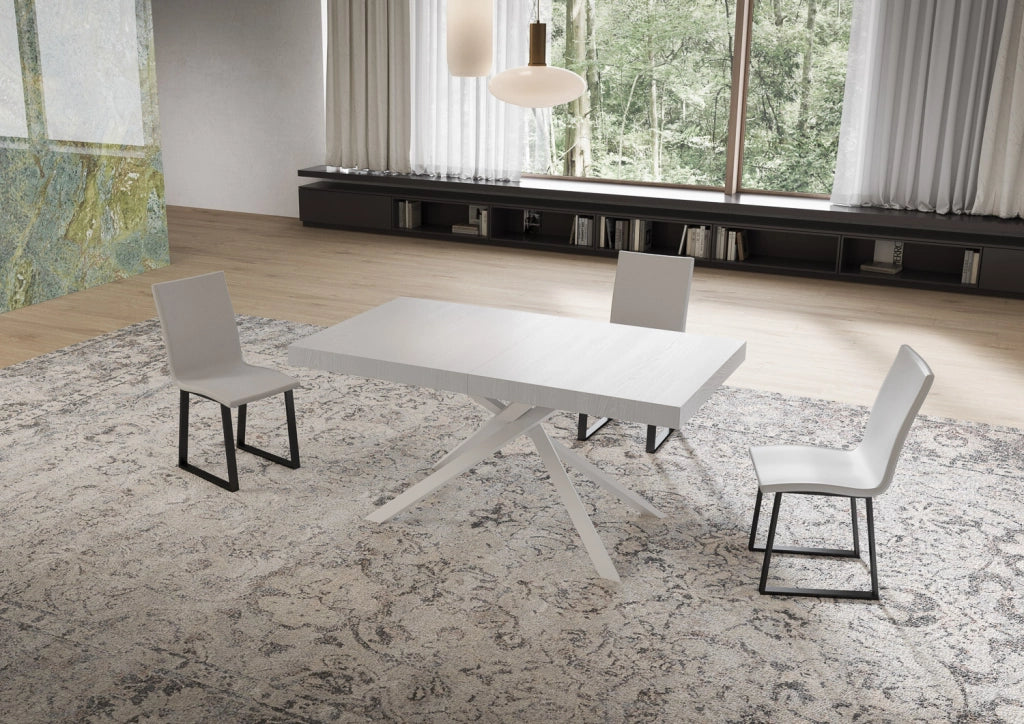 Tavolo Allungabile 160-420x90x74 cm Niket Bianco Frassino Gambe Bianche