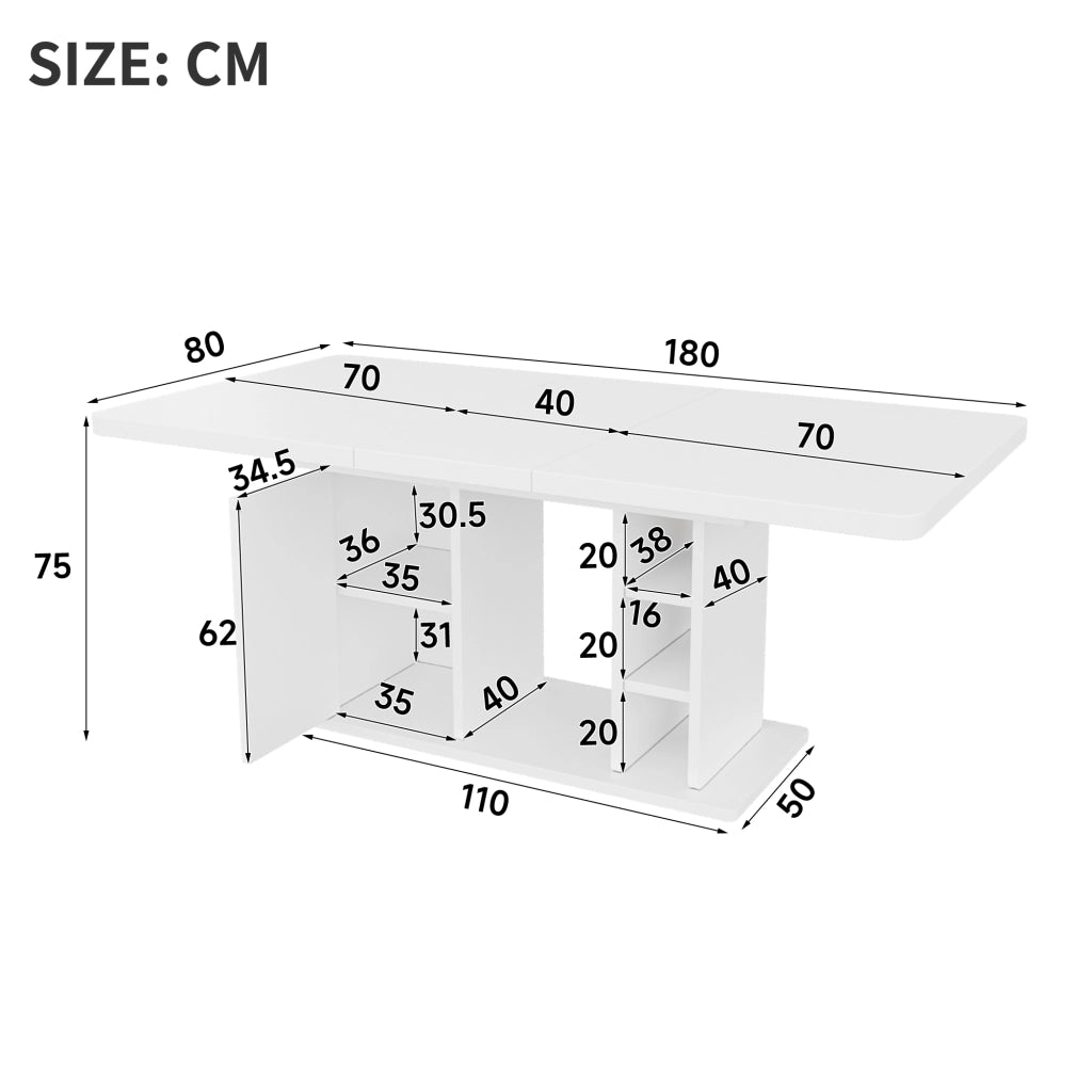 Tavolo da pranzo allungabile 140/180 x 80 cm con vano contenitore, bianco, MDF
