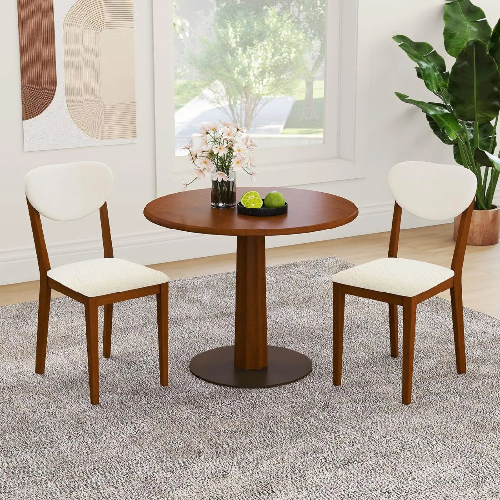 Set di 2 sedie da pranzo in legno, sedie da cucina, gambe in legno di gomma, seduta e schienale imbottiti, carico 180 kg, sedie senza braccioli per soggiorno, ufficio, noce