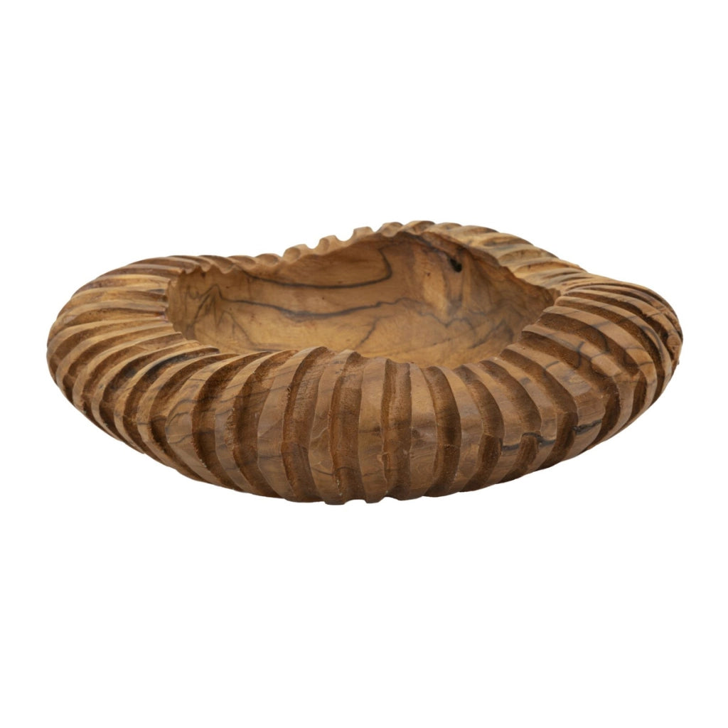 Ciotola centrotavola Geris in teak riciclato scolpito Ø 29x7 cm — pezzo unico
