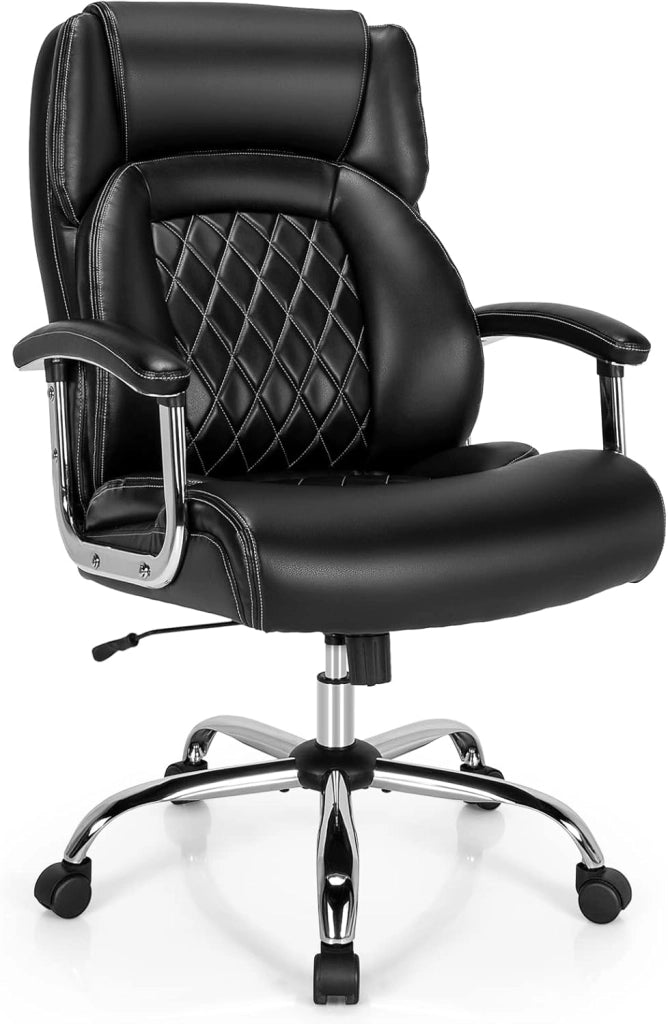 Sedia da ufficio ergonomica con 5 ruote, seduta larga con altezza regolabile 54-61,5 cm, schienale reclinabile e braccioli, carico fino a 225 kg, sedia imbottita per studio