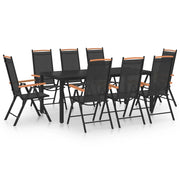 Set Mobili da Pranzo da Giardino 9 pz in Alluminio Nero cod mxl 45888