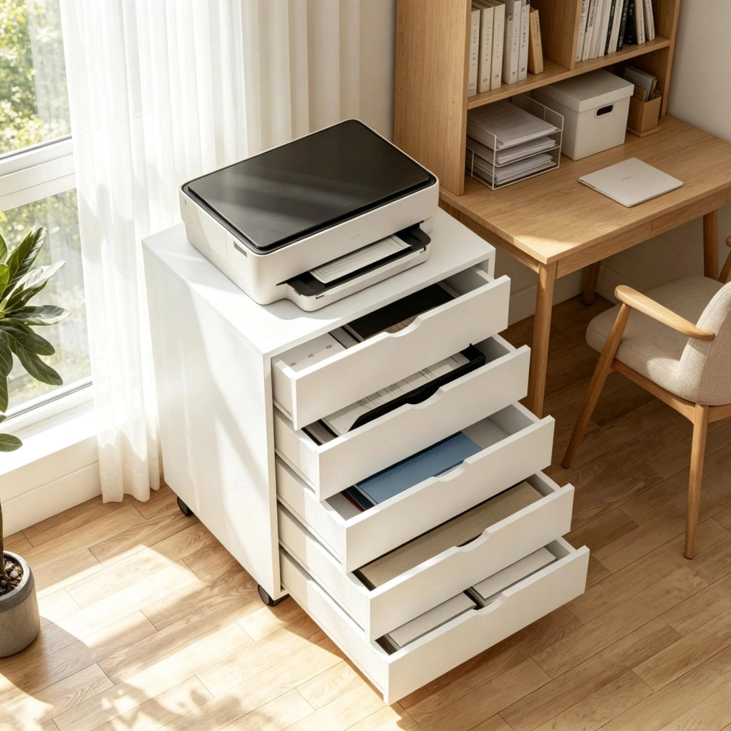 Contenitore mobile per ufficio con ruote e 5 cassetti, mobile per ufficio con rotelle per documenti e forniture per ufficio, pratico armadio per uffic