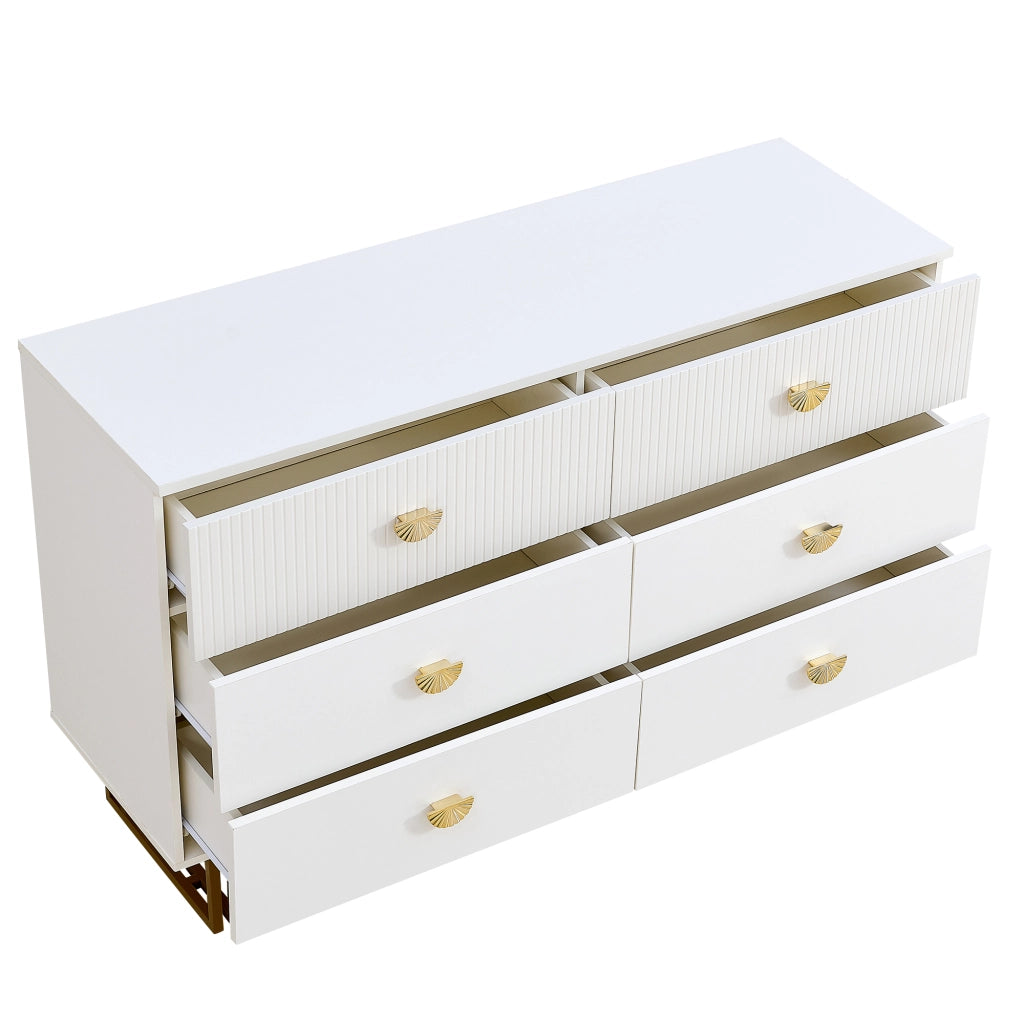 Credenza moderna con 6 cassetti - Zephmum- Bianco e oro, design elegante in MDF e acciaio, 120x40x75 cm