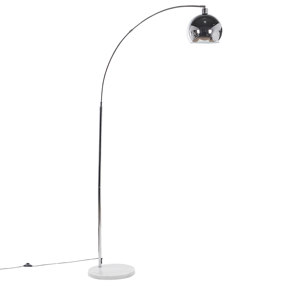 Lampada da Terra in Metallo Argento 210 cm Moderna Rotonda Orientabile Cupola Paralume Lucido Soggiorno