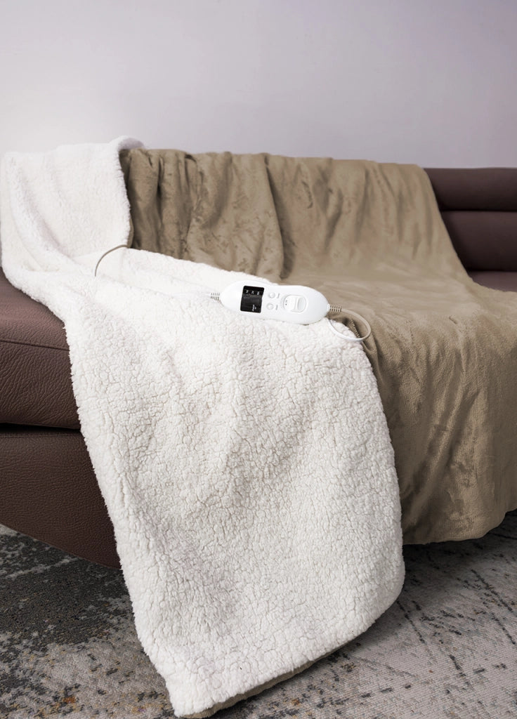 Plaid Termico Coperta Riscaldante Termocoperta Riscaldata Morbida Tinta Unita - 180x140 - Fango