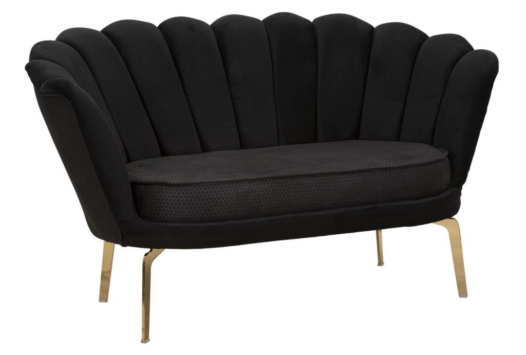 Divano in tessuto nero e metallo dorato 136x76x78cm Vienna Plus