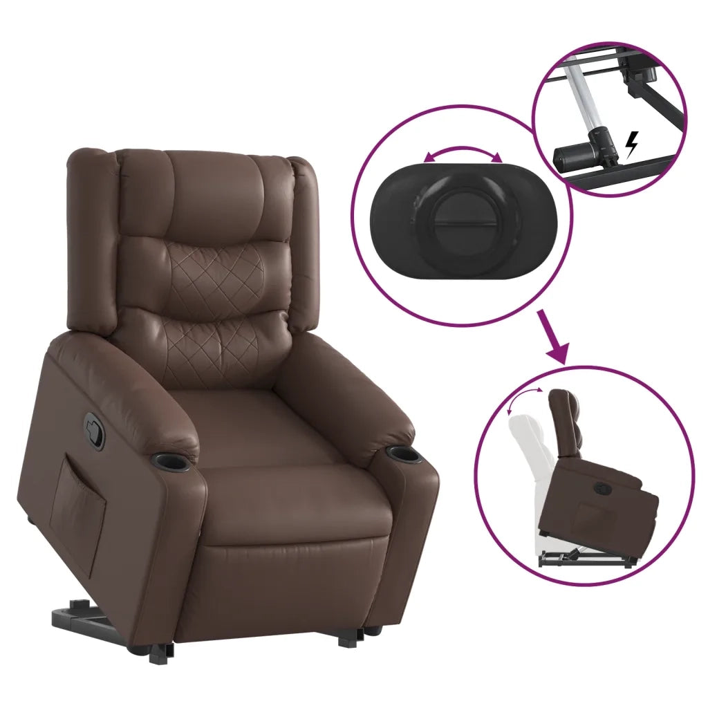 Poltrona Alzapersona Reclinabile Marrone in Similpelle 3206553