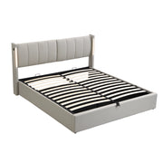 Letto Contenitore 140x200 cm 1 Posto; USB; LED; Testiera Regolabile in PU Grigio