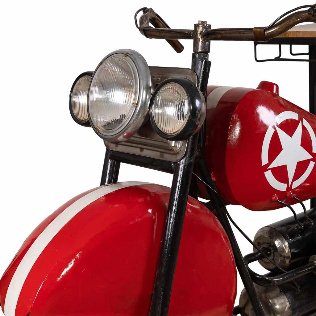Barra portabottiglie moto in legno rosso e metallo 200x43x94h