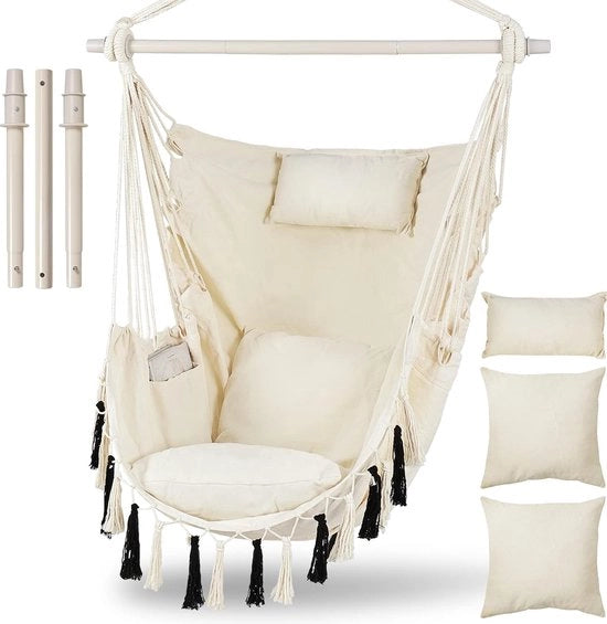 Sedia a sospensione senza struttura, sedia a sospensione con 3 cuscini, sedia a sospensione per adulti e bambini, sedia a sospensione per interni, esterni, camera da letto e giardino, massimo carico di 150 kg
