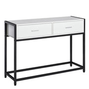 TAVOLO CONSOLLE PER INGRESSO CON 2 CASSETTI IN LEGNO BIANCO E METALLO NERO