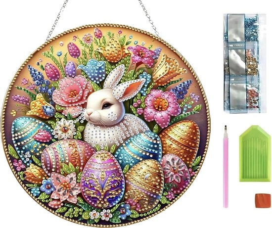 Decorazione di Pasqua con Cristalli e Faccia di Pasqua in Tavola (Modello B)
