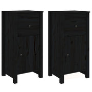 Buffet credenza cassettiera armadio mobile contenitore organizer per cucina soggiorno salotto set da 2 40 x 35 x 80 cm legno massello di pino nero 02_0036905