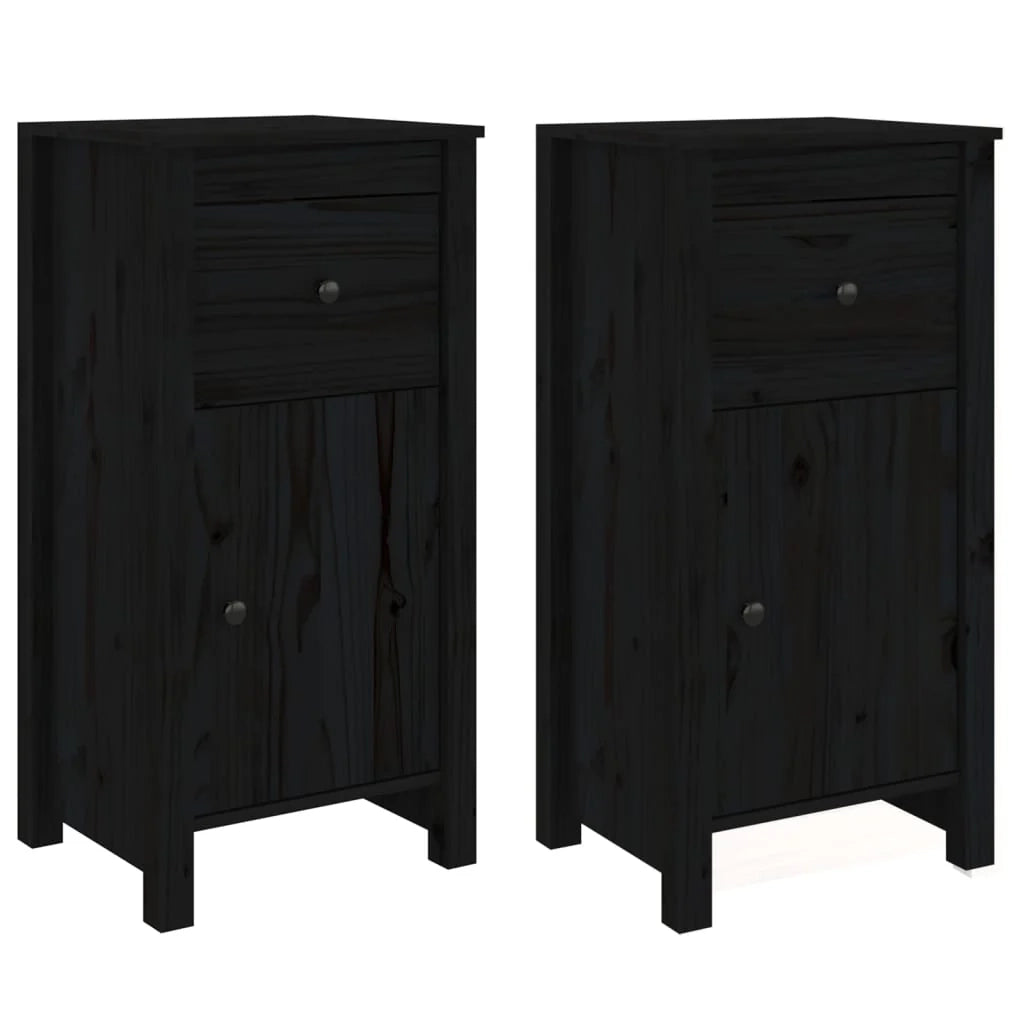 Buffet credenza cassettiera armadio mobile contenitore organizer per cucina soggiorno salotto set da 2 40 x 35 x 80 cm legno massello di pino nero 02_0036905