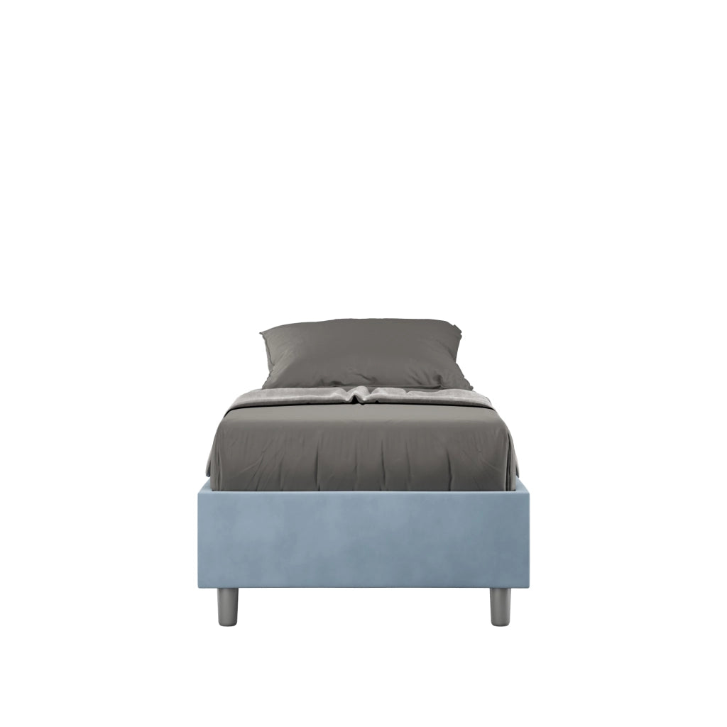 BS COM Letto singolo con rete imbottito 80x210 microfibra azzurro