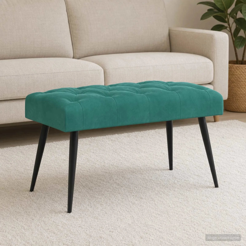 Panchina con bottoni imbottiti Turchese 80 x 40 x 46 cm Velluto 42038567