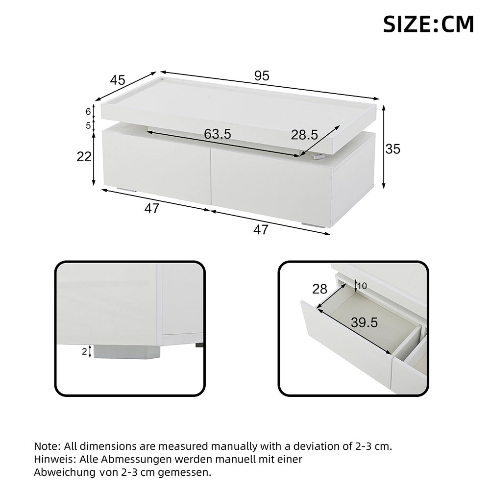 Tavolino moderno - Xylo - 95x45cm LED 2 cassetti bianco