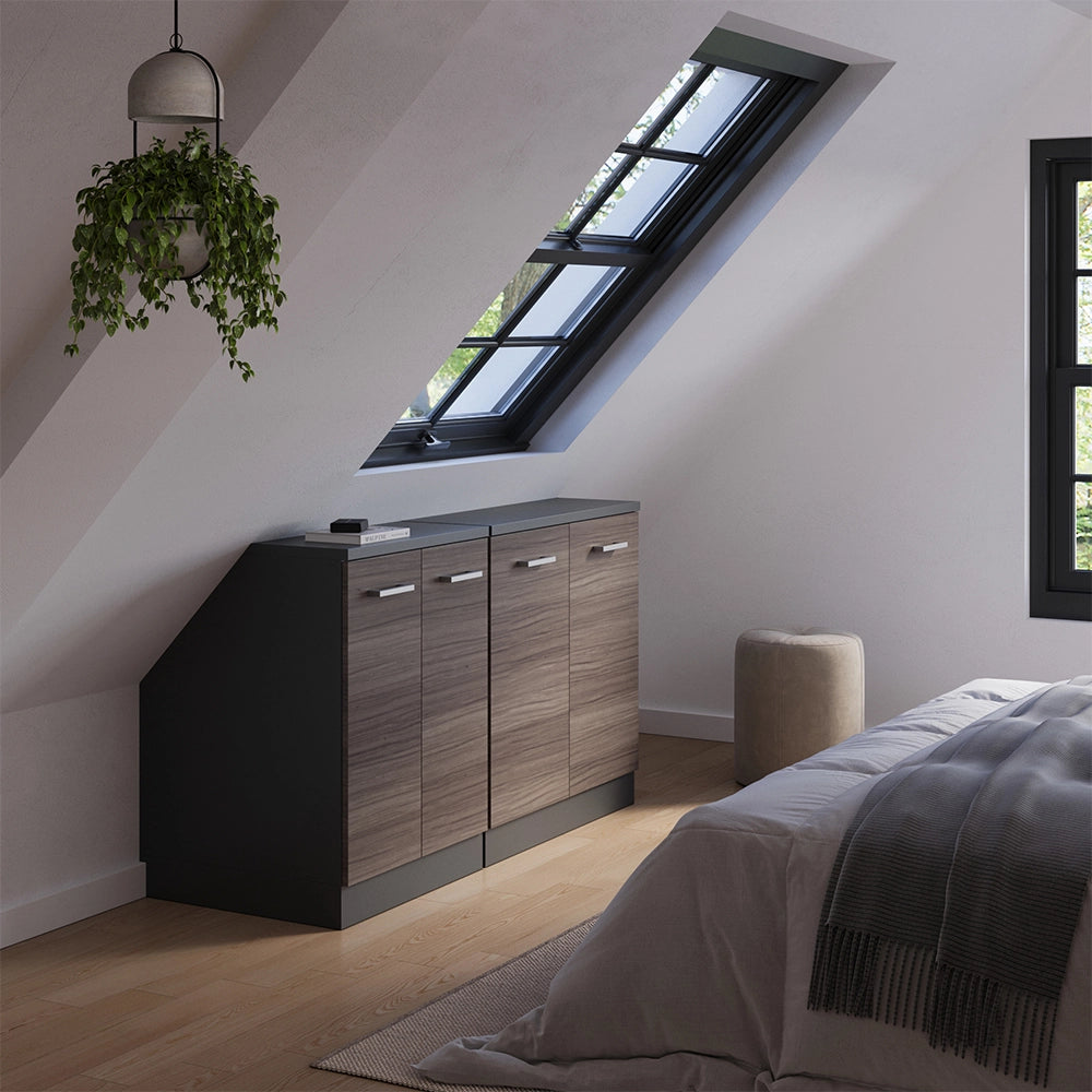 Set di mobili sottotetto Rion Grigio nobile/Antracite 140 cm Set di 2 carcasse armadio profondità 60 cm Vicco