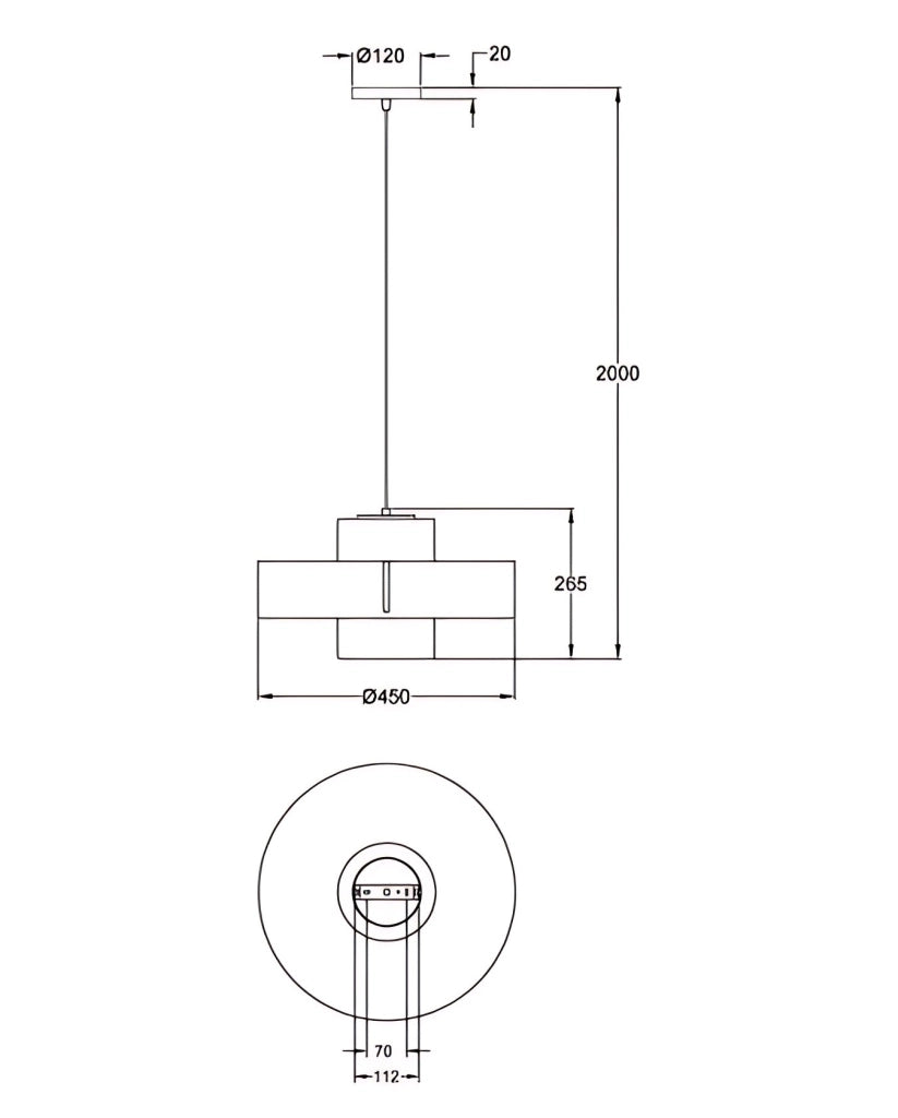 Lampada a Sospensione Loto Ø450mm in Metallo e Vetro Soffiato Sabbia, Attacco E27 40W, IP20, Classe 1 - Design Moderno Elegante