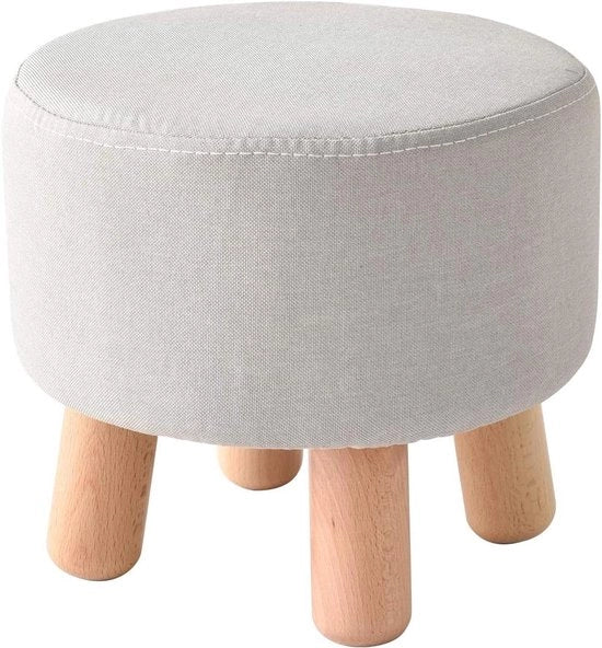 Pouf ottomano rotondo con struttura in legno robusto in grigio - RF-469, adatto per soggiorno, sala da pranzo e camera da letto