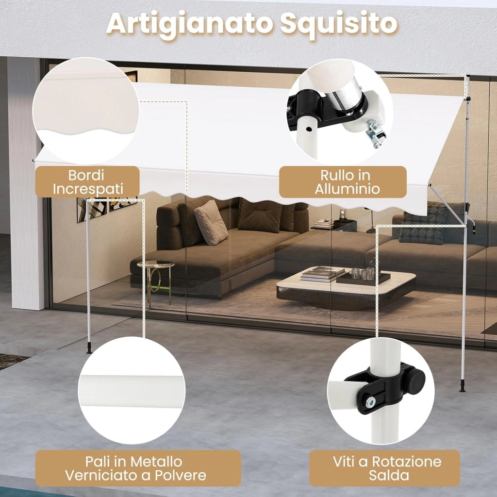 Tenda da Sole a Morsetto, Regolabile in Altezza e Inclinazione con Manovella, Telo Impermeabile e Resistente ai Raggi Solari e Telaio Antiruggine, Tenda Retrattile Senza Foratura (4M,Bianco)