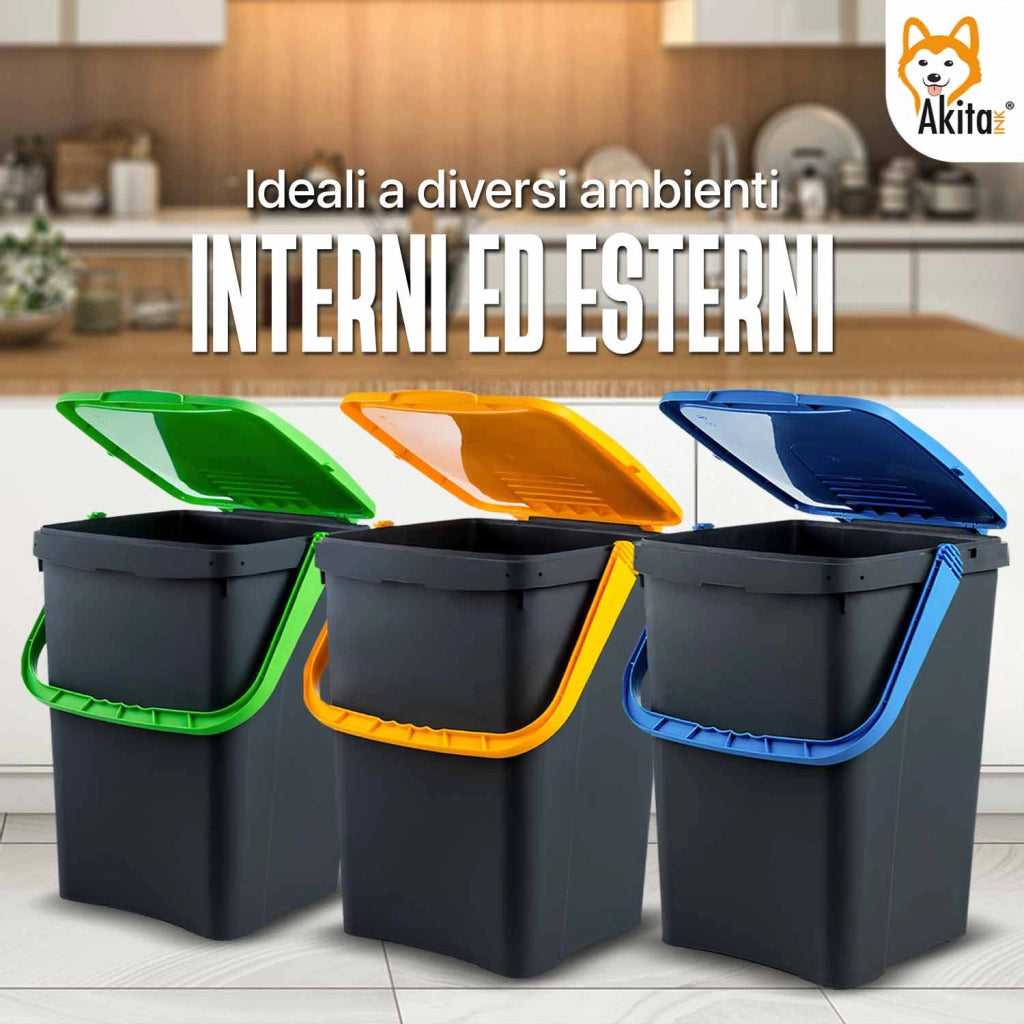 Akitaink Set 3 Pattumiere 50L Raccolta Differenziata