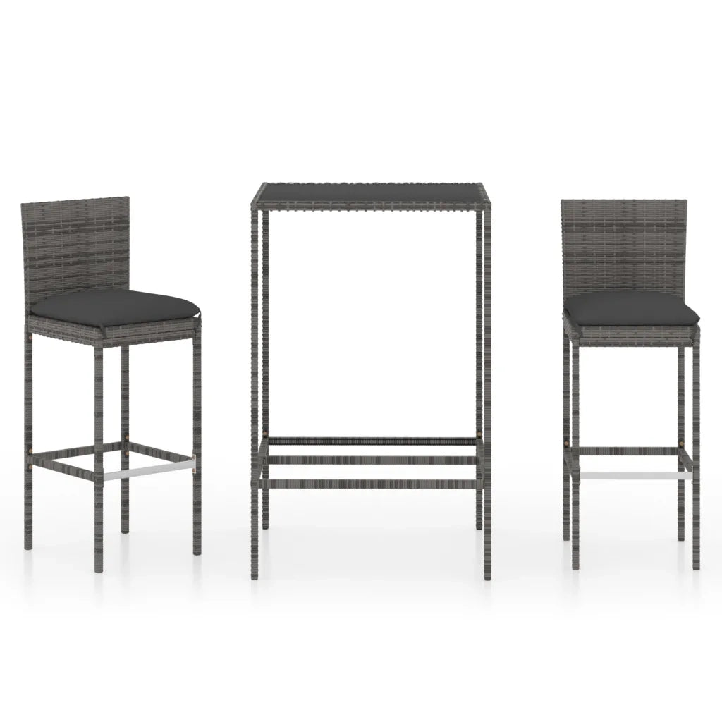Set da Bar da Giardino 3 pz con Cuscini in Polyrattan Grigio
