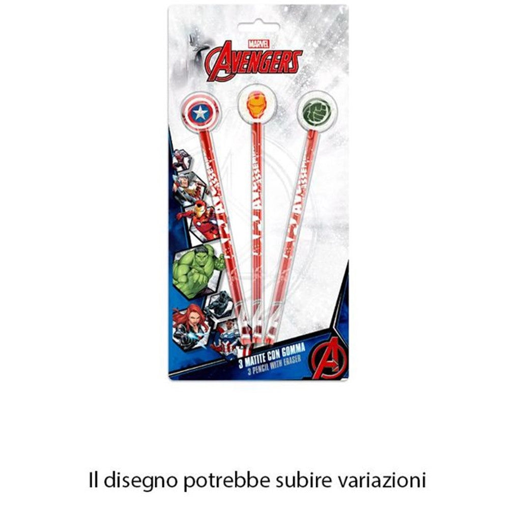 Trade Shop - Set 3 Pz Matite Con Gomma Tema Avengers Accessori Per Disegno Scuola Bambini 955463 -