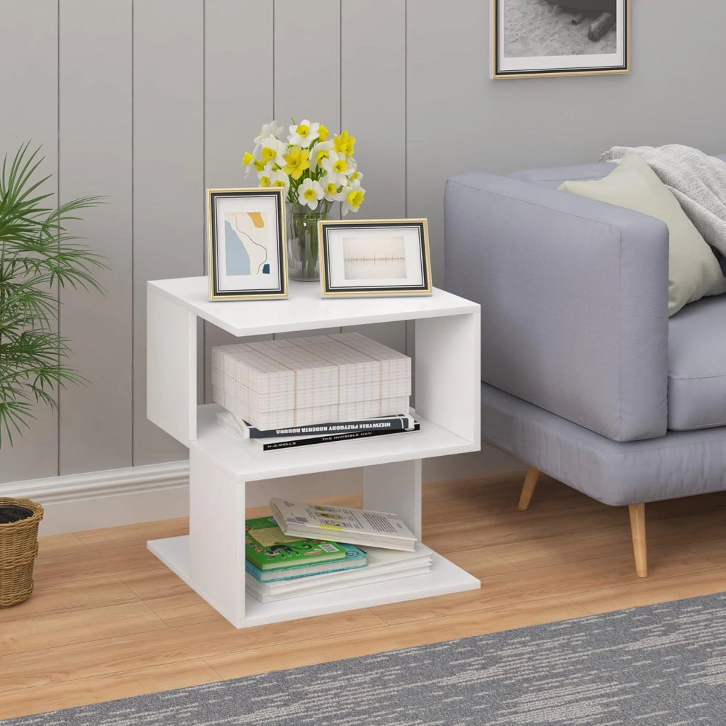 Set 2 Comodini per Camera da Letto in Legno, Tavolino Bianco Design Moderno, Mobiletto Salvaspazio per Soggiorno, Piccola Libreria a 2 Ripiani, 40x40x43,5cm, 0166ZZ-2