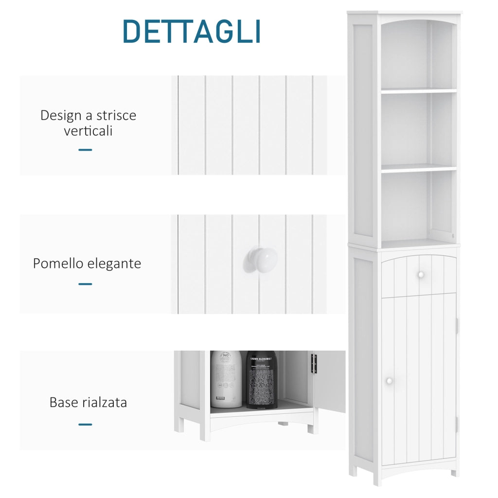 EasyComfort Mobiletto a Colonna Bagno Salvaspazio in MDF Bianco, Armadietto Bagno Multifunzione per Camera con 3 Ripiani 34x24x170cm