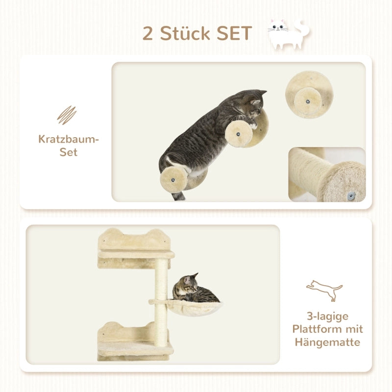 SET SCALINI PER GATTI 4 PEZZI con tiragraffi, amaca, beige