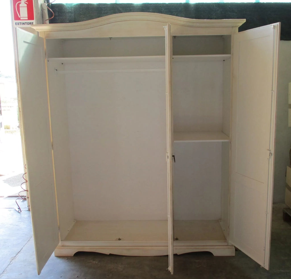 Armadio 3 ante legno gendarme shabby bianco anticato 158x56x197h - Mobili 2G