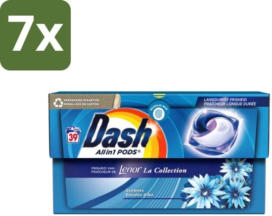 7 x Capsule di Lavaggio All-in-1 - Pods - Bianche e Colorate - 39 Cicli di Lavaggio - Capsule di Lavaggio - Freschezza - Profumo di Mare e Sale - Macchina da Lavare - Cicli di Lavaggio