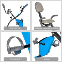 Cyclette Pieghevole 8 Livelli di Resistenza con Seduta Regolabile Blu e Grigio
