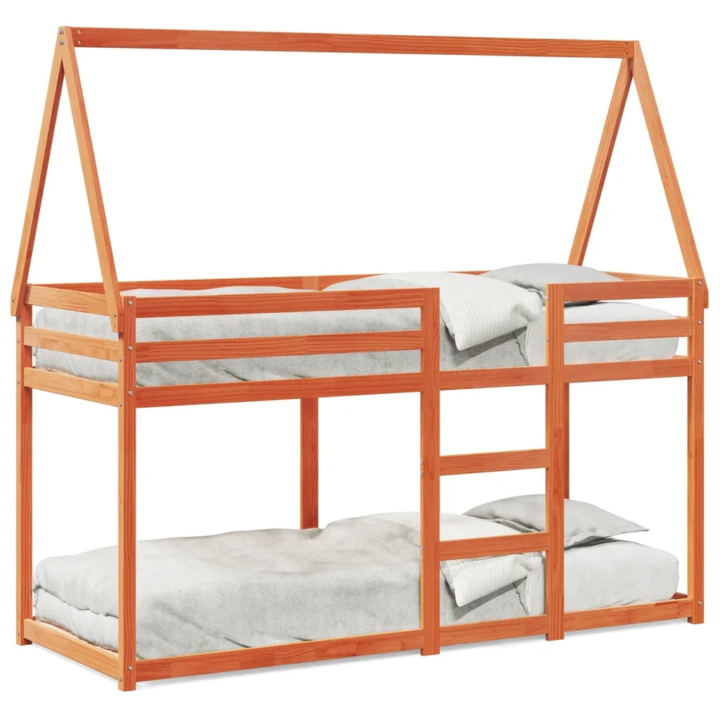 Letto a Castello con Tetto Marrone Cera 75x190 cm Massello Pino 3282091