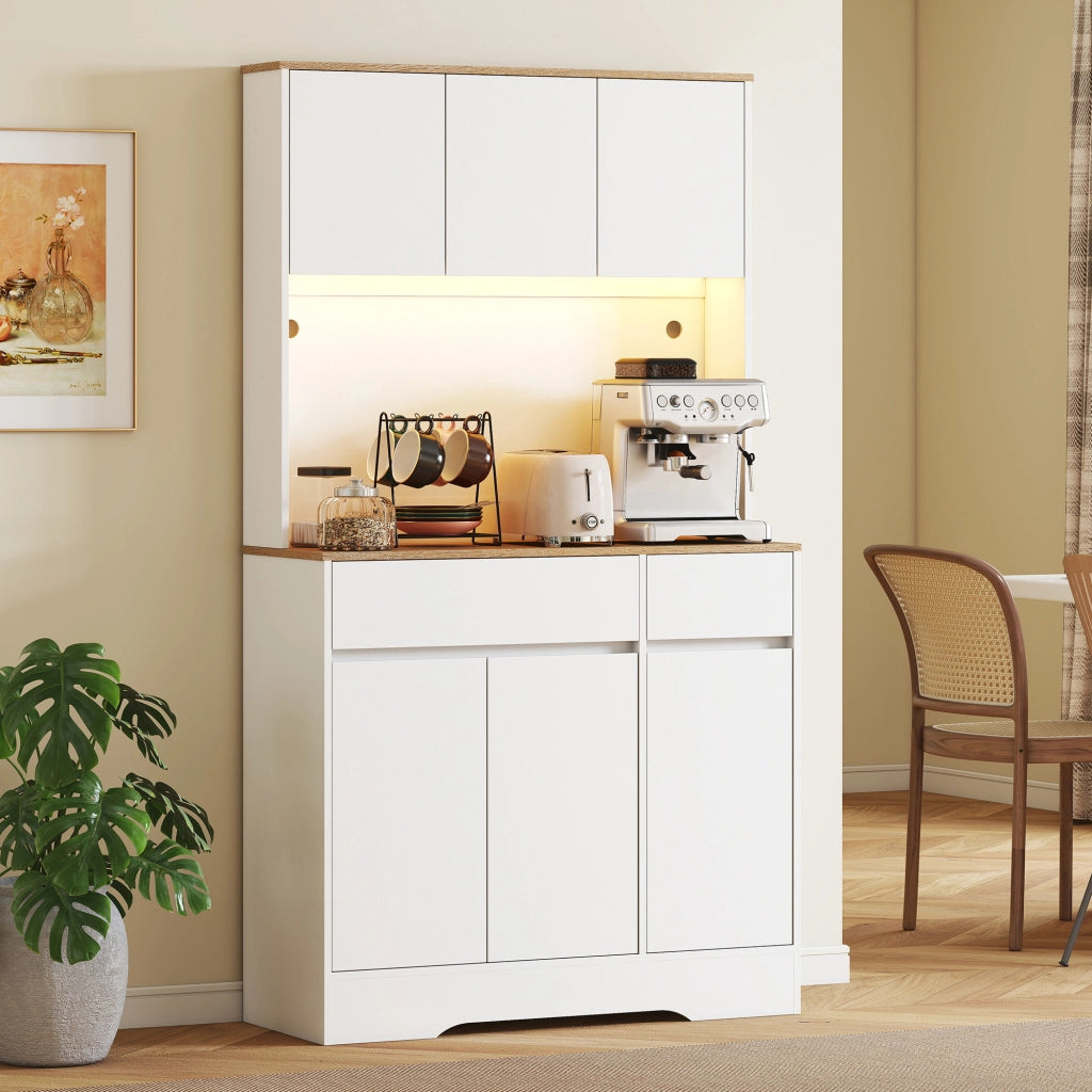 Buffet da cucina ¨C zephmum ¨C 6 ante, 2 cassetti, bianco, con luce LED