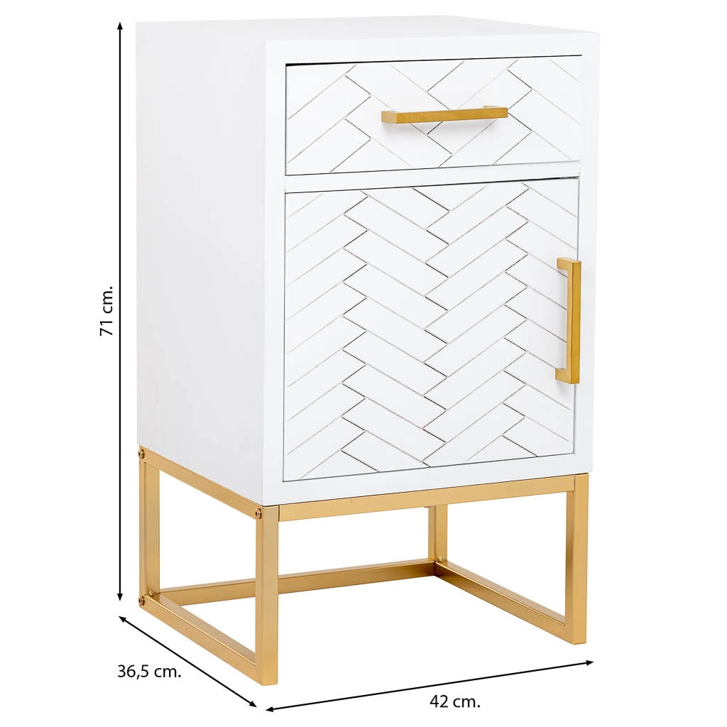Tavolino in legno e metallo con 1 cassetto e 1 anta 42x36,5x71h cm