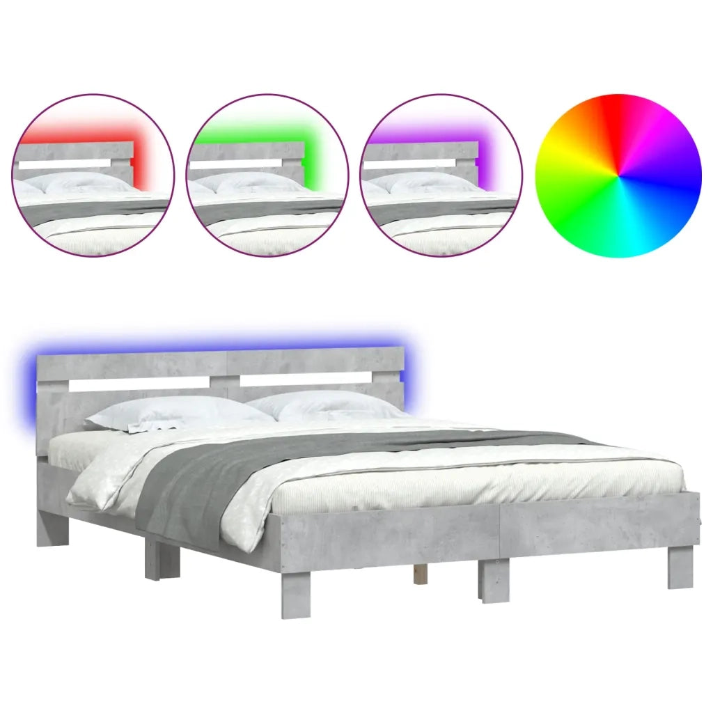 Giroletto con Testiera e LED Grigio Cemento 140x190 cm 3207563
