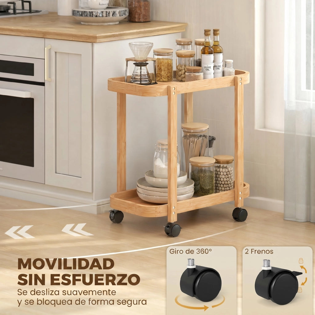 Carrello da cucina a 2 livelli in bambu' ¨C zephmum ¨C 54x36.5x60 cm naturale